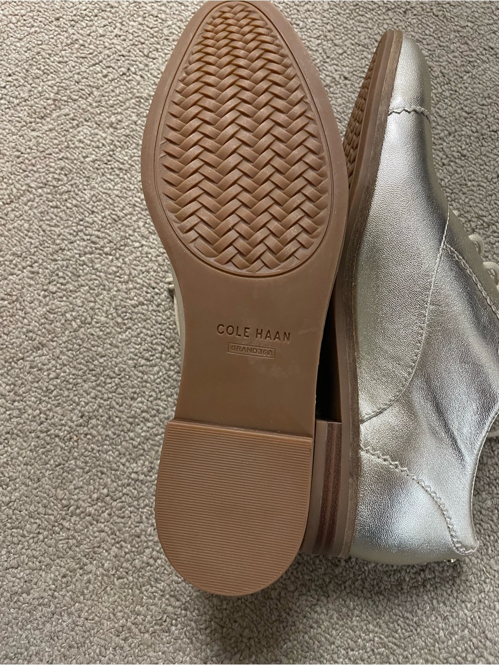 Cole Haan Metallic Gold Lace-Up Oxford Flats - Picture 6 of 8
